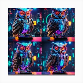 Cyberpunk, Wise old Neon Owl set Canvas Print