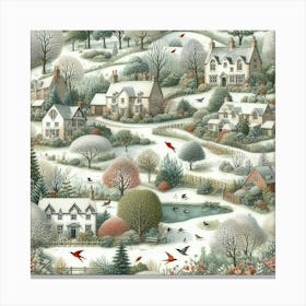 Winter Village Among The Various Trees Canvas Print