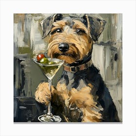 Airedale Welshie Drinking Martini Canvas Print