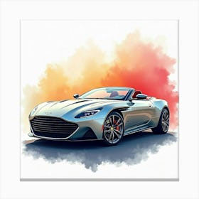 Aston Martin Dbs Superleggera Volante In A Colorful Watercolor Setting, No Signature Or Logo 1 Canvas Print