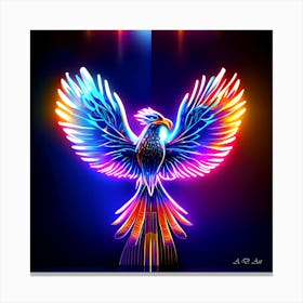 High Quality Art of a Beautifully Designed Phoenix In Neon Colors Canvas Print