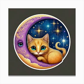 Kitty On The Moon Canvas Print