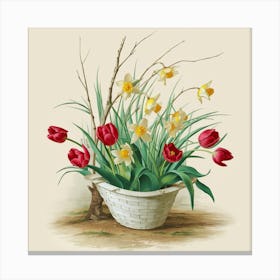 Daffodils In A Basket Canvas Print