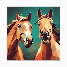 Two Horses Laughing Polyart Canvas Print