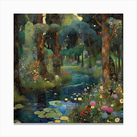 Gustav Klimt Style, a very beautiful forest in spring day Canvas Print