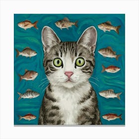 Cat With Fish Art Illustration Painting Fashion 2vzfqioesbui Khi2qc7qq 6ooogv76qh Jbj4muitlrq Canvas Print