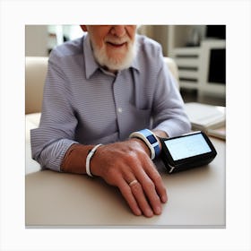 Senior Man With Smart Watch Canvas Print