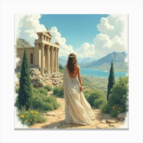 Watercolor Niobe In Mourning With A Scenic Greek Backdrop 1 Canvas Print