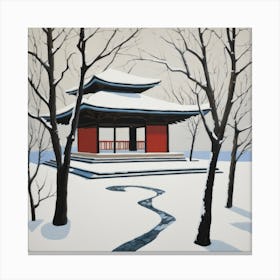 Japanese Zen Garden in Winter Series. Style of David Hockney Canvas Print