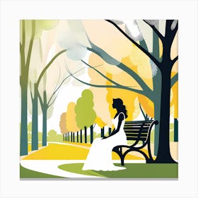 Woman Sitting On Bench In Park Vector art Canvas Print