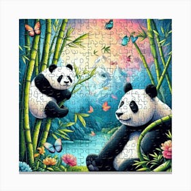 Abstract Puzzle Art Bamboo and Panda Canvas Print