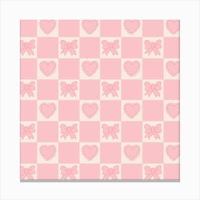 Pink Bow Checkered Print Canvas Print