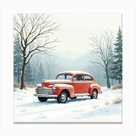 Elegant Vehicle In A Peaceful Winter Landscape, Watercolor Painting 1 Canvas Print