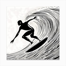 Surfer On A Wave Linocut Black And White Painting, into the water, surfing 2 Canvas Print