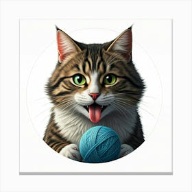 Cat With A Ball Of Yarn Canvas Print