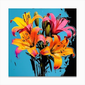 Andy Warhol Style Pop Art Flowers Lily 3 Square Canvas Print