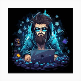Bearded Man With A Laptop Canvas Print