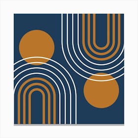 Mid Century Modern Geometric B25 In Navy Blue And Copper (Rainbow And Sun Abstract) 02 Canvas Print