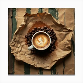 Coffee Cup On Brown Paper Canvas Print