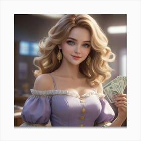 Girl Holding Money 1 Canvas Print