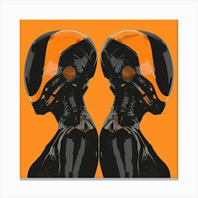 Two Retro Androids In Black & Orange Canvas Print