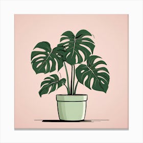 Monstera Plant In A Pot, A Potted Monstera Plant With Soft Pink Leaves Set Against Canvas Print