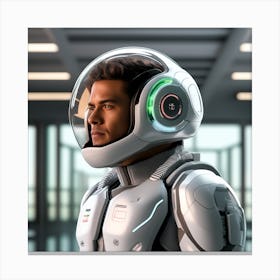 The Image Depicts A Alpha Male In A Stronger Futuristic Suit With A Digital Music Streaming Display 2 Canvas Print