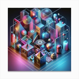 Neon Geometry: A Holographic Exploration of Form and Color Canvas Print