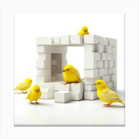 Yellow Birds In A Cube Canvas Print