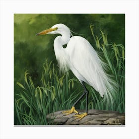 Egret William Morris Style Bird (8) Canvas Print