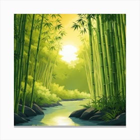A Stream In A Bamboo Forest At Sun Rise Square Composition 71 Canvas Print