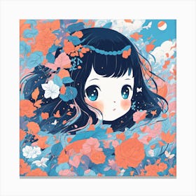 Girl In Flowers Canvas Print