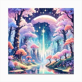 A Fantasy Forest With Twinkling Stars In Pastel Tone Square Composition 183 Canvas Print