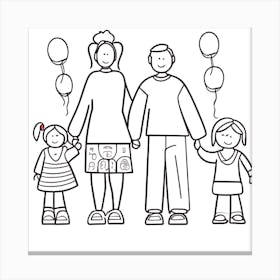 Family With Balloons Canvas Print