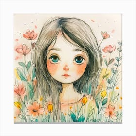 Girl In Flowers Canvas Print