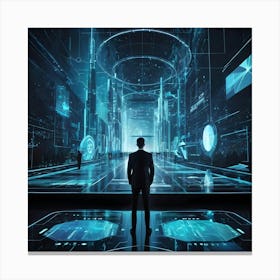 Futuristic Man In Futuristic City Canvas Print