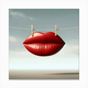 Red Lips Hanging From Clothesline Canvas Print