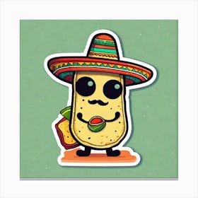 Mexican Taco With Mexican Sombrero Sticker 2d Cute Fantasy Dreamy Vector Illustration 2d Flat (33) Canvas Print