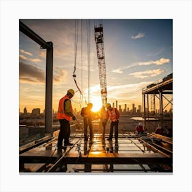 Construction Workers At Sunset 2 Canvas Print