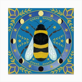 Bee With Moon Cycle Phases Square Canvas Print