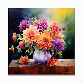 Blossoms in Bloom: A Dahlia Symphony Canvas Print