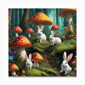 Bunnies in magical forest (the funny mushroom bunny) Canvas Print