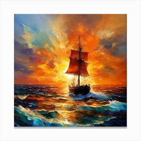 Sailing Ship At Sunset Canvas Print