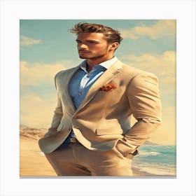 Man In A Suit On The Beach Canvas Print