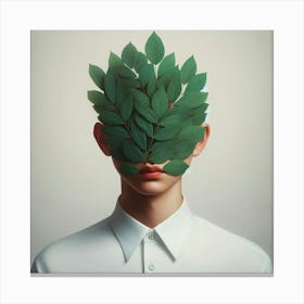 Portrait Of A Man With Leaves On His Face Canvas Print