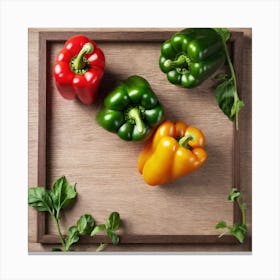 Peppers In A Wooden Frame Canvas Print