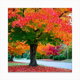 Anecdote Of An Autumnal Oak Tree Bathed In Brilliant Violet Hues In A Mid September Setting Leaves (1) Canvas Print