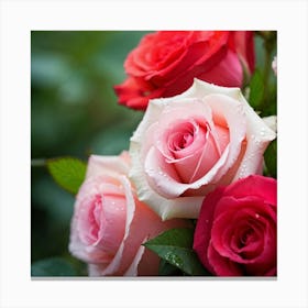 Close Up Photo Capture Of A Romantic Rose Bouquet Dew Kissed Petals Varying In Shades Of Pink And R (2) Canvas Print