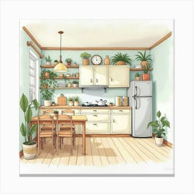 Inviting Kitchen Watercolor, Serene, Pleasant Setting 1 Canvas Print