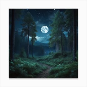  A nice forest in the night with moon Canvas Print